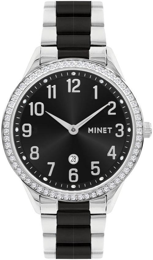 MINET Stříbrno-černé dámské hodinky AVENUE s čísly MWL5301
