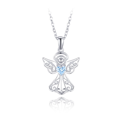 MINET Stříbrný náhrdelník anděl s modrým zirkonem