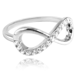 MINET Stříbrný prsten INFINITY s bílými zirkony