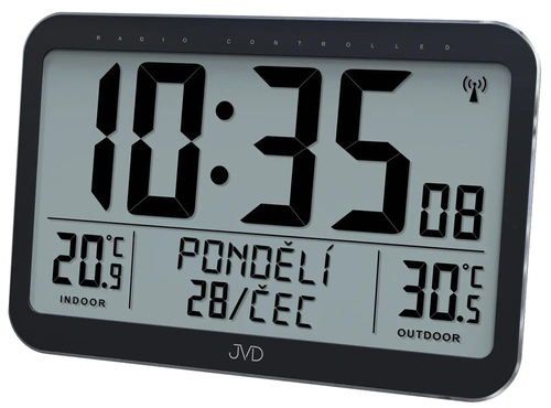 JVD RB9385 - Rádiem řízené digitální hodiny se zobrazením dne a měsíce v češtině