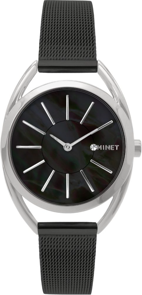 MINET Stříbrno-černé dámské hodinky ICON BLACK PEARL MESH MWL5211