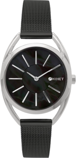 MINET Stříbrno-černé dámské hodinky ICON BLACK PEARL MESH MWL5211