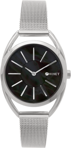 MINET Stříbrno-černé dámské hodinky ICON BLACK PEARL MESH MWL5212
