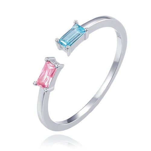 MINET Elegantní stříbrný prsten s růžovým a modrým zirkonem