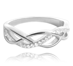 MINET Stříbrný propletený prsten s bílými zirkony