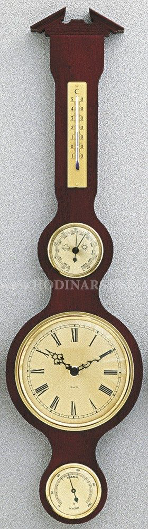 Barometr s teploměrem vlhkoměrem  a hodinami na dřevěné podložce B204983