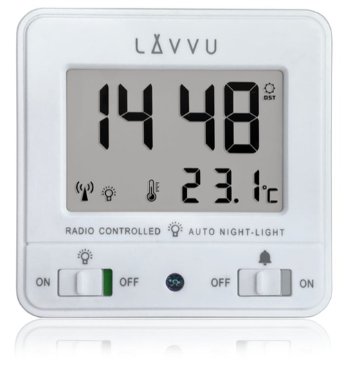 LAVVU LAR0040 - Digitální budík řízený rádiovým signálem NORDLYS bílý s automatickým osvětlením
