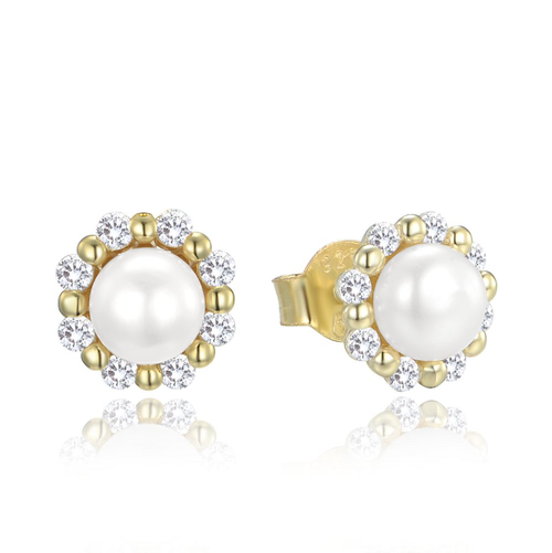 MINET Pozlacené stříbrné náušnice s přírodními perlami a zirkony