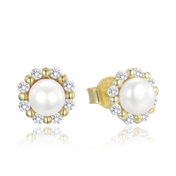 MINET Pozlacené stříbrné náušnice s přírodními perlami a zirkony