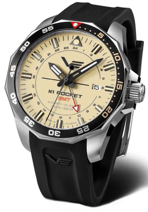 Vostok Europe N-1 Rocket Automatic GMT NH34-225A713S - Černý silikonový řemínek