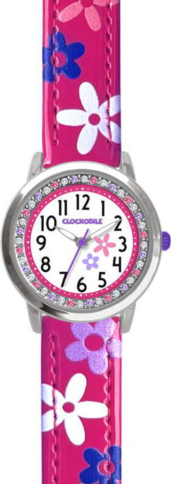 CLOCKODILE Růžové dívčí dětské hodinky s kamínky a kytičkami