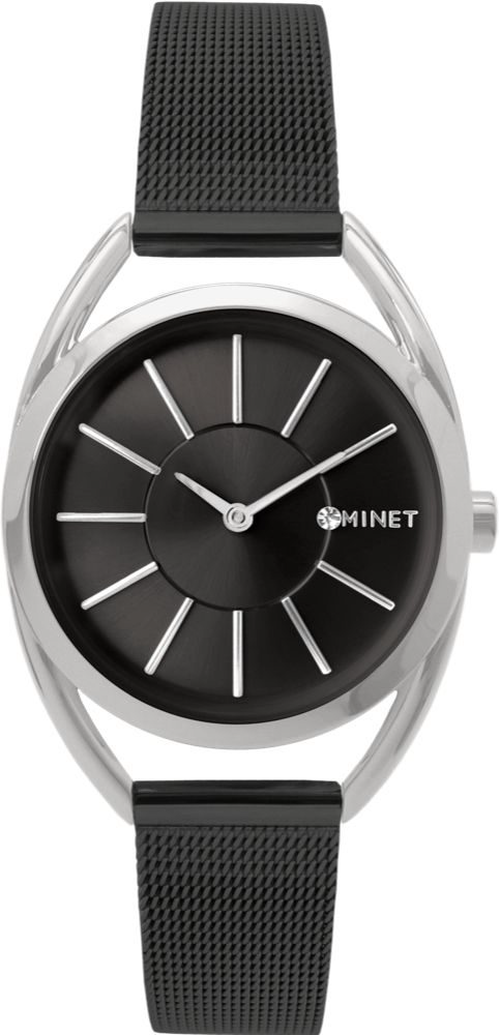 MINET Stříbrno-černé dámské hodinky ICON BLACK MESH MWL5098