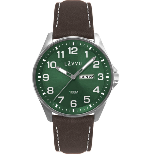 LAVVU Ocelové pánské hodinky BERGEN Green se svítícími čísly LWM0147
