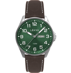 LAVVU Ocelové pánské hodinky BERGEN Green se svítícími čísly LWM0147