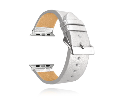 Stříbrný kožený řemínek MINET Top Grain pro APPLE WATCH 38-40 mm MSXAZS1