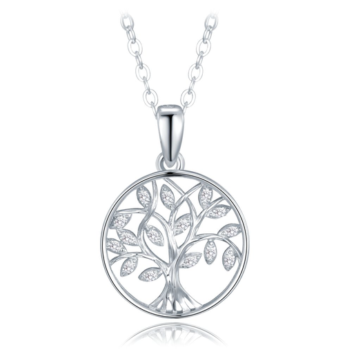 MINET Stříbrný náhrdelník strom života s bílými zirkony