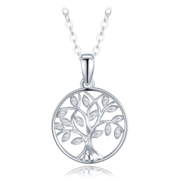 MINET Stříbrný náhrdelník strom života s bílými zirkony
