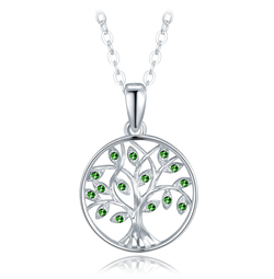 MINET Stříbrný náhrdelník strom života s zelenými zirkony