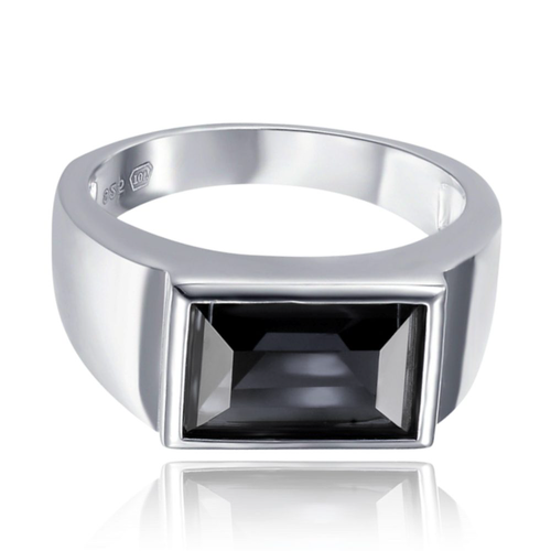 MINET Pánský pečetní stříbrný prsten s černým kamenem
