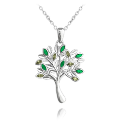 MINET Stříbrný náhrdelník STROM ŽIVOTA s zelenými zirkony