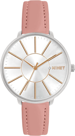 MINET Stříbrné dámské hodinky PRAGUE se starorůžovým koženým řemínkem MWL5180