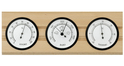 Barometr s teploměrem a vlhkoměrem na dřevěné podložce B203977
