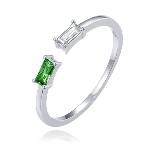 MINET Elegantní stříbrný prsten s bílým a zeleným zirkonem