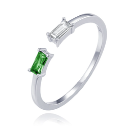 MINET Elegantní stříbrný prsten s bílým a zeleným zirkonem