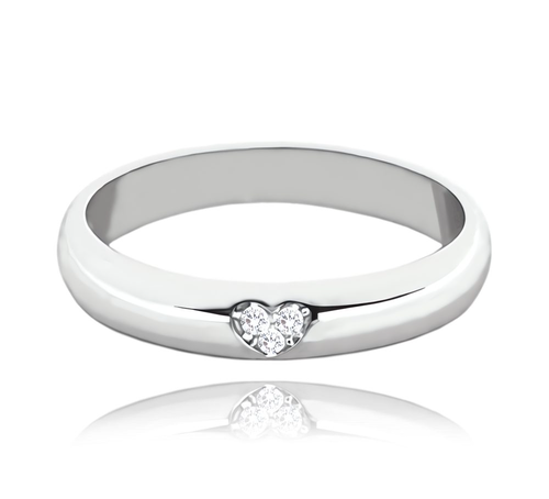 MINET+ Stříbrný snubní prsten se srdíčkem a bílými zirkony