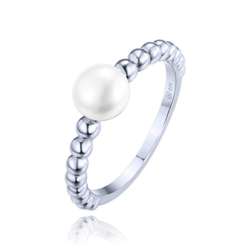 MINET Stříbrný prsten s perlou a kuličkami