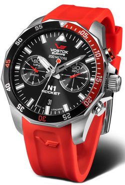 Vostok Europe N-1 Rocket Chrono Line 6S21-225A707S - Červený silikonový řemínek