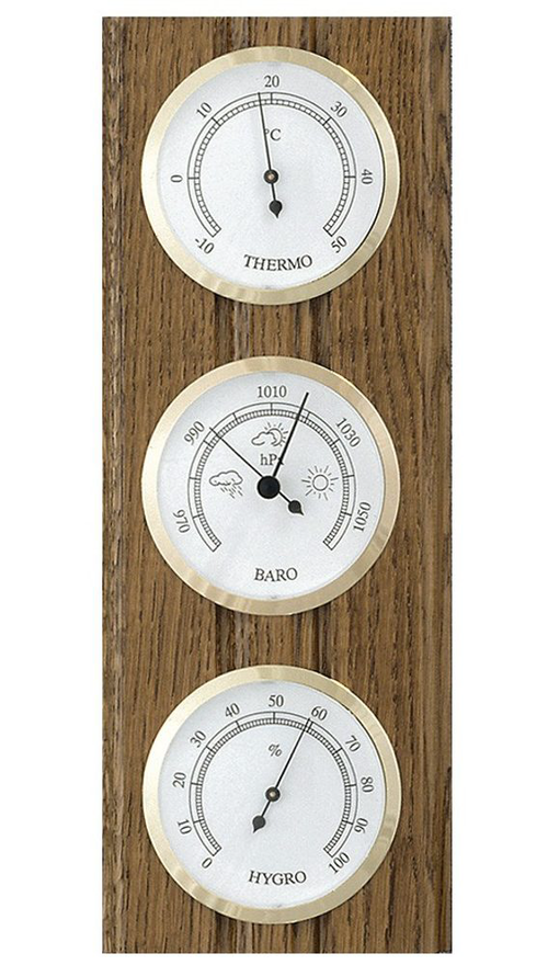 Barometr s teploměrem a vlhkoměrem na dřevěné podložce B203976