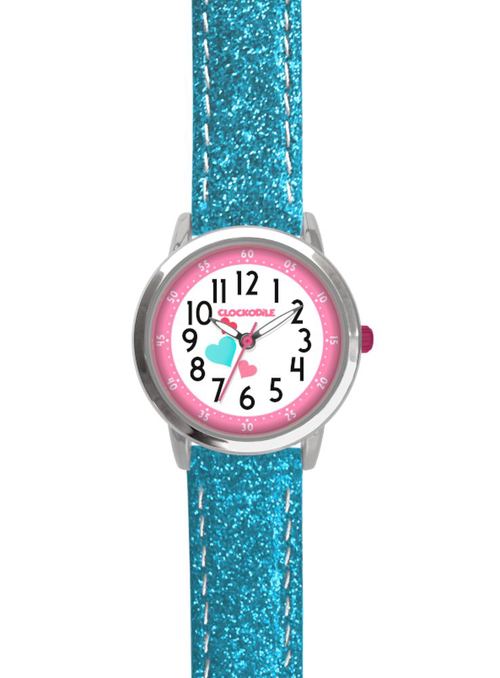 CLOCKODILE Tyrkysové třpytivé dívčí dětské hodinky HEARTS CWG5066