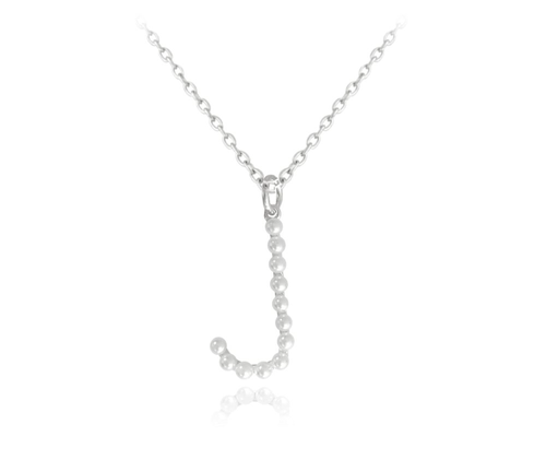 MINET Stříbrný náhrdelník písmeno "J" s perličkami